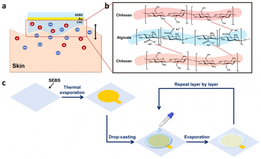 Stretchable Gold Nanomembrane Electrode with Ionic Hydrogel Skin-Adhesive Properties